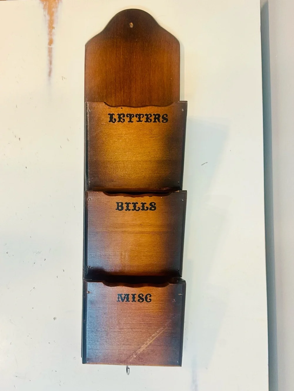 VTG MCM Three-Tier Wooden Wall Mail Letters, Bills, Miscellaneous Organizer